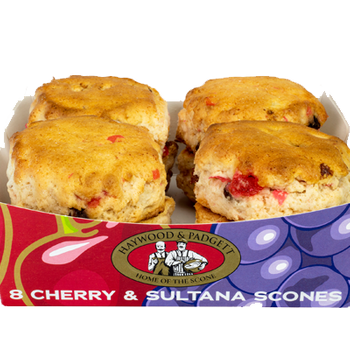 Haywood & Padgett Cherry & Sultana Scones, 8 pack. 500g. 1lb Ship Weight