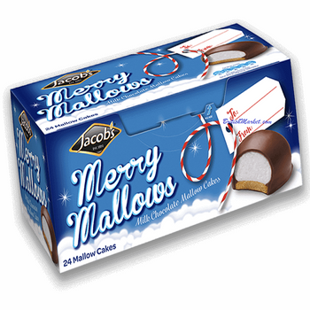 Jacobs Chocolate Tea Cake Merry Mallows Carton 24 Pack. 400g.