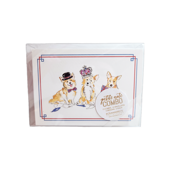 Rosanne Beck Stationary Notes - Hand-Painted Royal Corgis with Crown and Flag Hearts