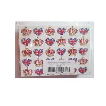 Rosanne Beck Stationary Notes - Hand-Painted Royal Corgis with Crown and Flag Hearts