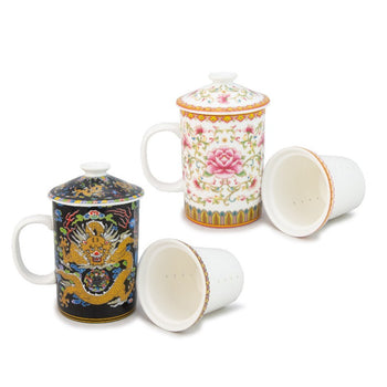 Pink Lotus 3 Piece Tea Mug with Strainer