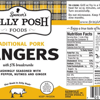Jolly Posh Traditional Old Fashioned English Style Pork Sausages, 6 Pack - 1lb Ship Weight