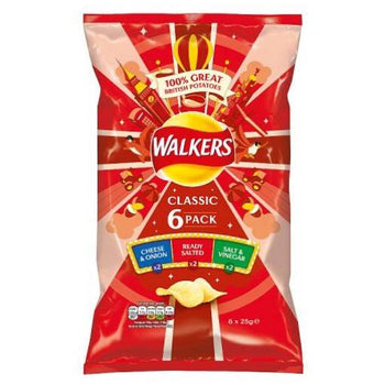 Walkers Classic Variety Crisps 6 Pack - 6x25g (2 Cheese & Onion, 2 Ready Salted, 2 Salt & Vinegar)