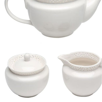 White Pierced Rose Sugar Creamer Set