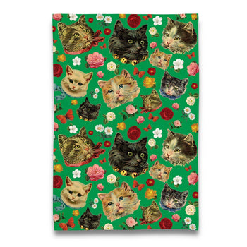 Naked Decor - Kitschy Kitty Cat Cats with Florals Tea Towel