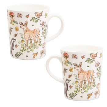 Forest Deer and Bear Bone China Mugs, Set of 4