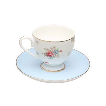 Katie Rose Blue Tea Cups and Saucers, Set of 4