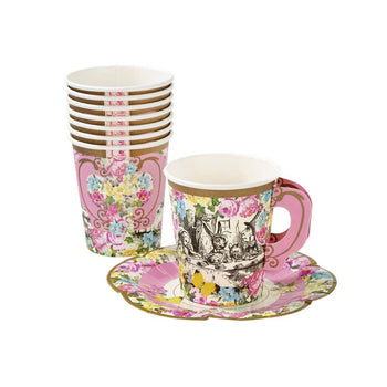 Talking Tables - Alice in Wonderland 12 paper cup & Saucer Set.