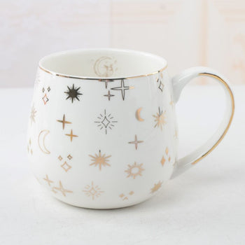 White Gold Moon/Star Belly Mugs, Set of 2
