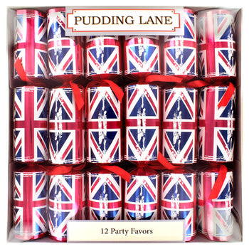 Pudding Lane Union Jack Christmas Crackers 12 Pack 12x12.5"