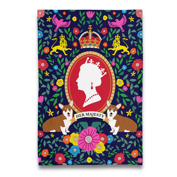Naked Decor - Her Majesty Queen Elizabeth with Corgis Tea Towel