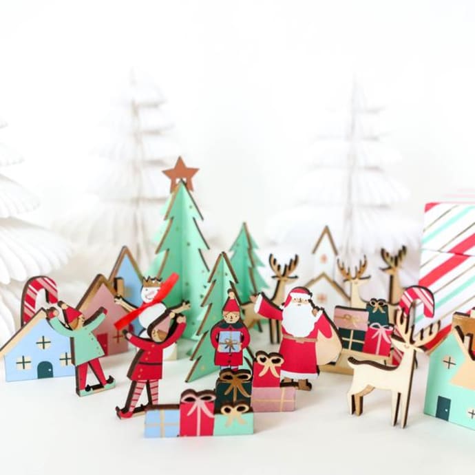 Meri Meri Festive Village Wooden Advent Calendar Suitcase