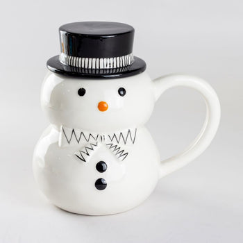 Black Snowman Ceramic Mugs with Hat, Set of 2