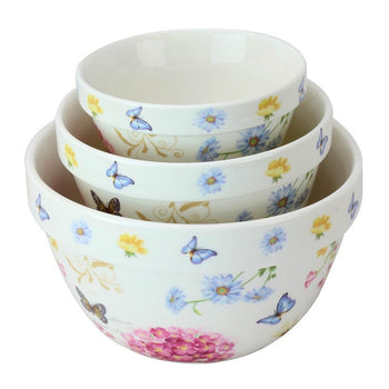 Butterfly and Hydrangea 3 Piece Mixing Bowl Set