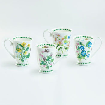 Bone China Spring Garden Footed Mug, Set of 4