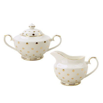 White Gold Polka Dots Sugar Creamer Set