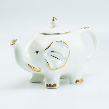 Glossy White Elephant Gold Trim Tea Pot
