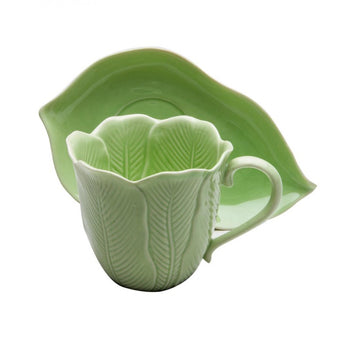 Green Leave Cups & Saucers, Set of 4