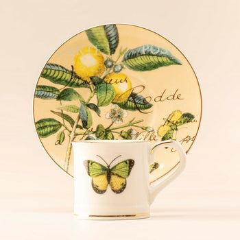 Butterfly Lemon Demi Cups and Saucers, S/4 Gift Boxed