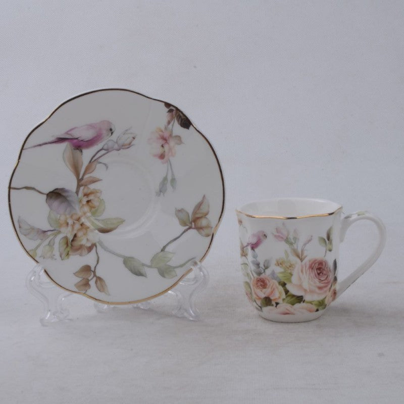 Magnolia Garden Espresso Cup Saucer, Set of 4. Gift Boxed