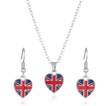 Union Jack Heart Earring and Necklace Set
