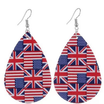 Union Jack American Flag Pendant Earrings