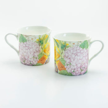 Hydrangea Orange Mugs, Set of 4