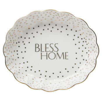 Metallic Oval Trinket Dishes "BLESS HOME" 2 Piece Set