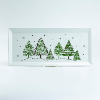 Green Pine Tree 14in Rectangular Trays, Set of 2