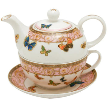 Butterflies Gold Lace Pink White 4 Piece Tea for One