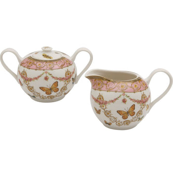 Pink Butterfly Porcelain Sugar Creamer Set