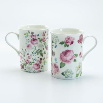 Pink Climb Rose Bone China Can Mugs, Set of 4