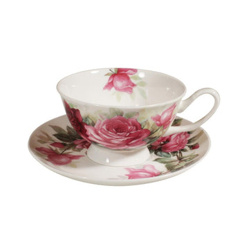 Pink Rosy Bloom Tea Cups and Saucers, 4 Set