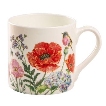 Poppy and Hydrangea Bone China Coffee Mugs, Set of 4