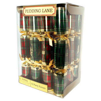 Pudding Lane Tartan Red and Green Christmas Crackers 12 Crackers 12x12.5"
