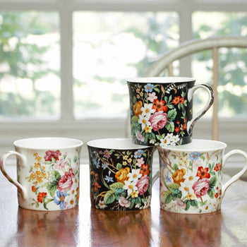 Bone China Lismore Rose Garden Tea/coffee Mugs, Set of 4