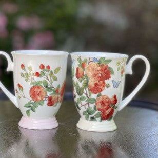 Orange Rose Bone China Footed Mugs, Set of 4