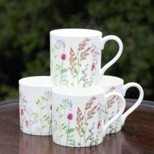 Meadow Red Bone China Mugs, Set of 4