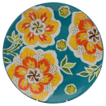 Salad Plates Blue with Orange Flowers- Set of 4