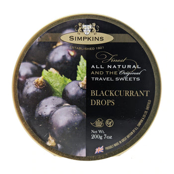 Simpkins Travel Sweets Tin. Blackcurrant 200g/7oz.