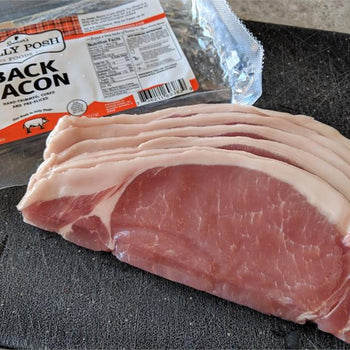 Jolly Posh Hand Trimmed Back Bacon Rashers. Ship weight 8oz