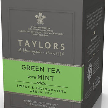 Taylors of Harrogate - Green Tea with Mint. 20 individually wrapped Teabags.
