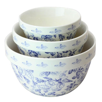 Blue Rose 3 Piece Mixing Bowl Set